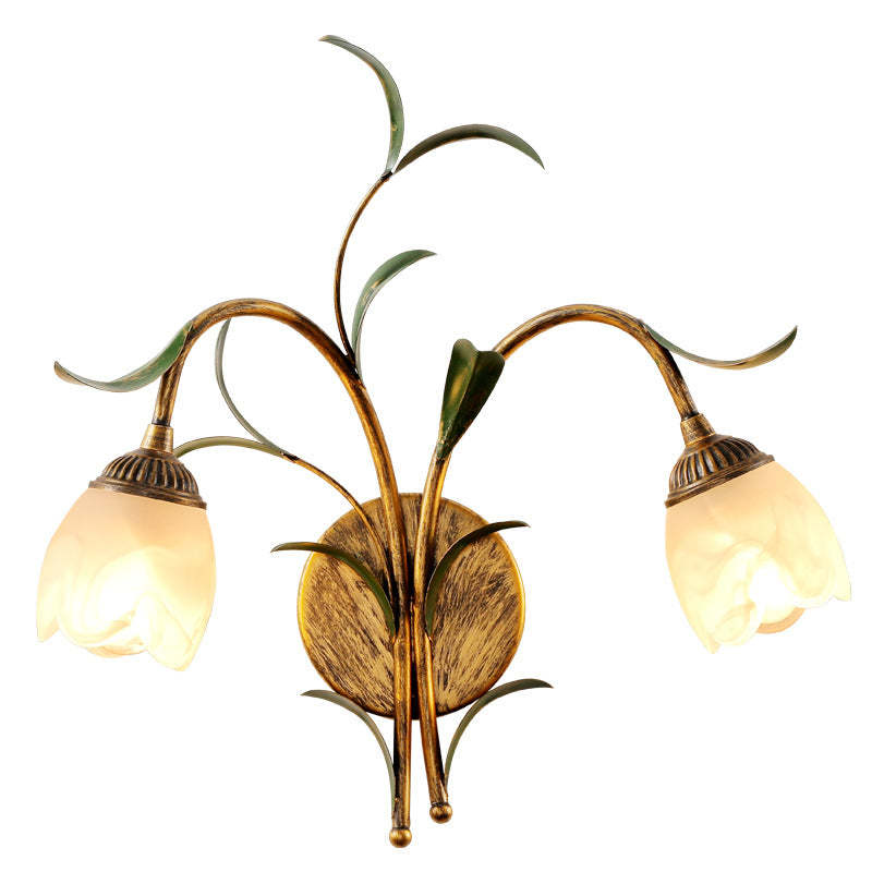 Art Deco Flower Leaf Crystal Glass Iron Wall Sconce