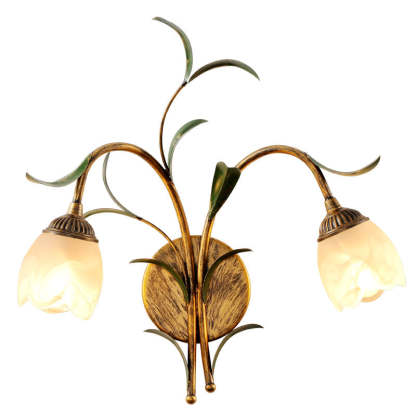 Art Deco Flower Leaf Crystal Glass Iron Wall Sconce