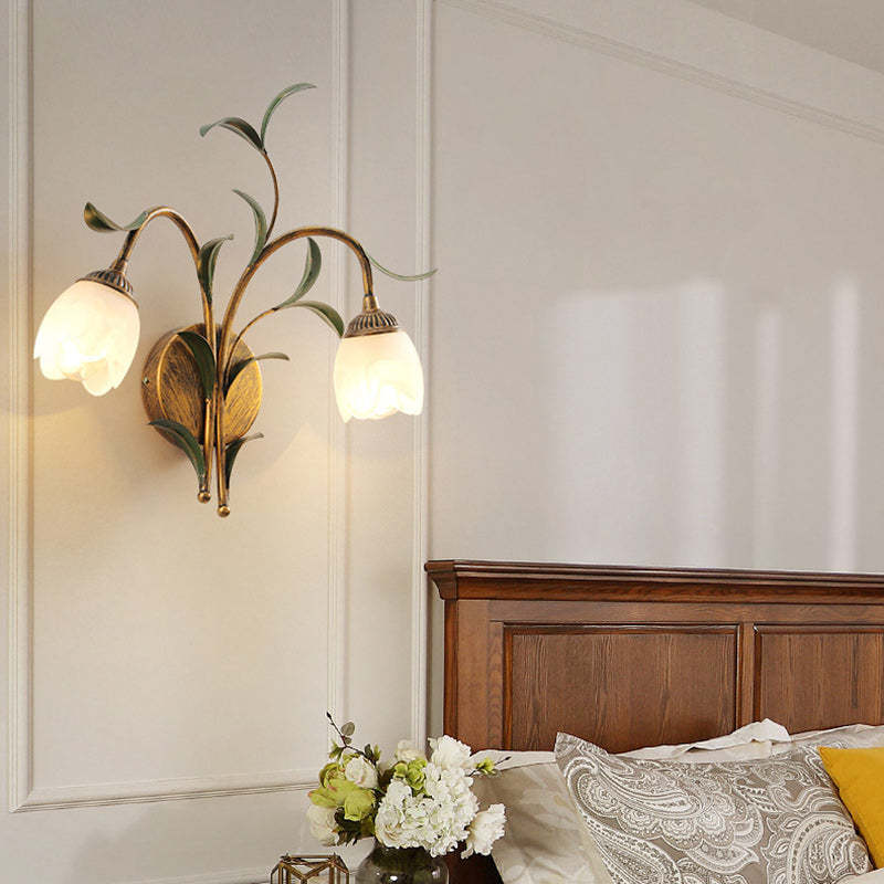 Art Deco Flower Leaf Crystal Glass Iron Wall Sconce