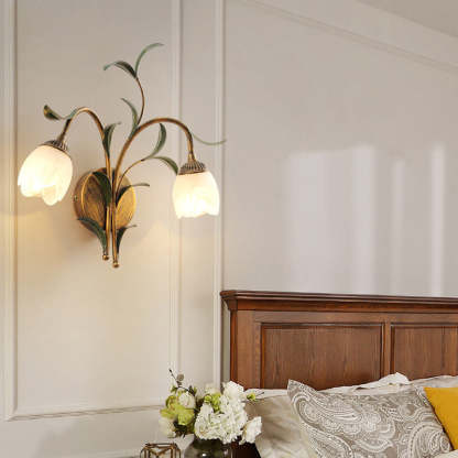 Art Deco Flower Leaf Crystal Glass Iron Wall Sconce