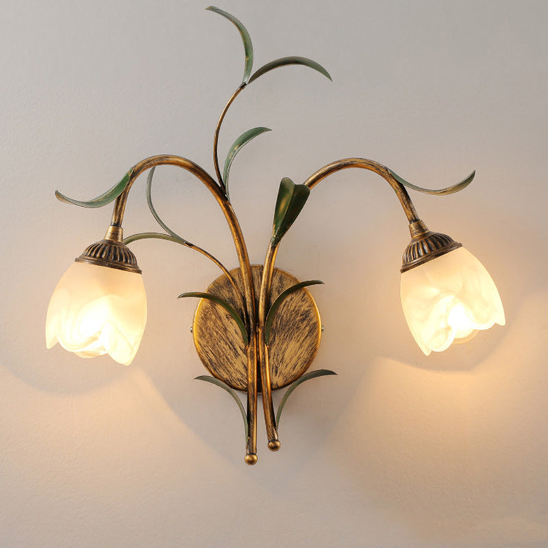Art Deco Flower Leaf Crystal Glass Iron Wall Sconce