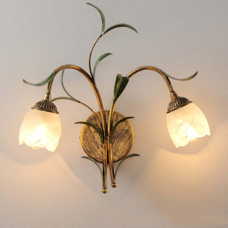 Art Deco Flower Leaf Crystal Glass Iron Wall Sconce