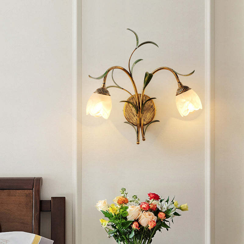 Art Deco Flower Leaf Crystal Glass Iron Wall Sconce