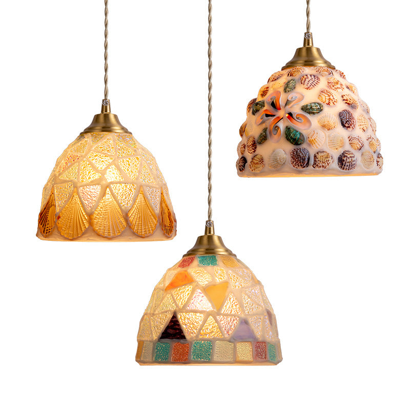 Vintage Bowl Half Round Glass Copper Pendant Light