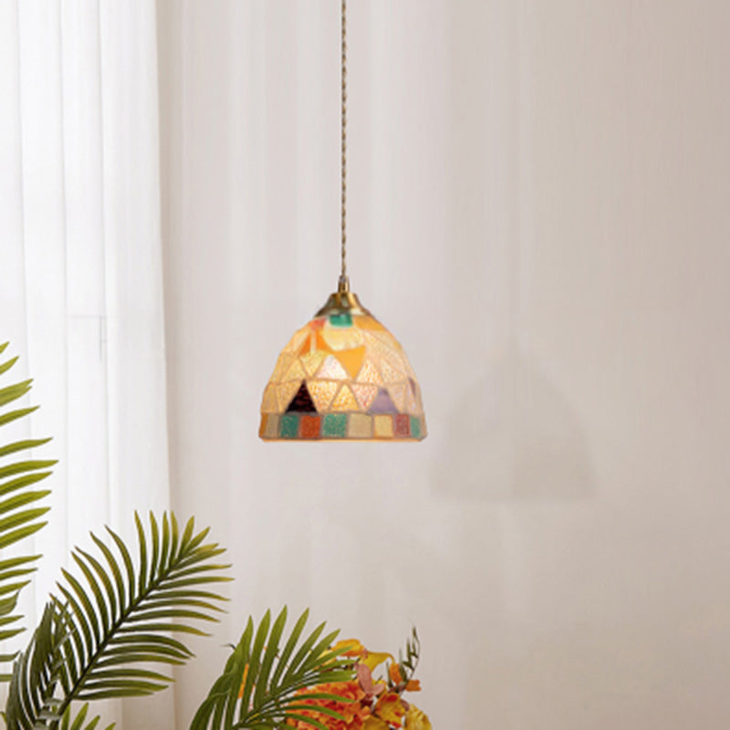 Vintage Bowl Half Round Glass Copper Pendant Light