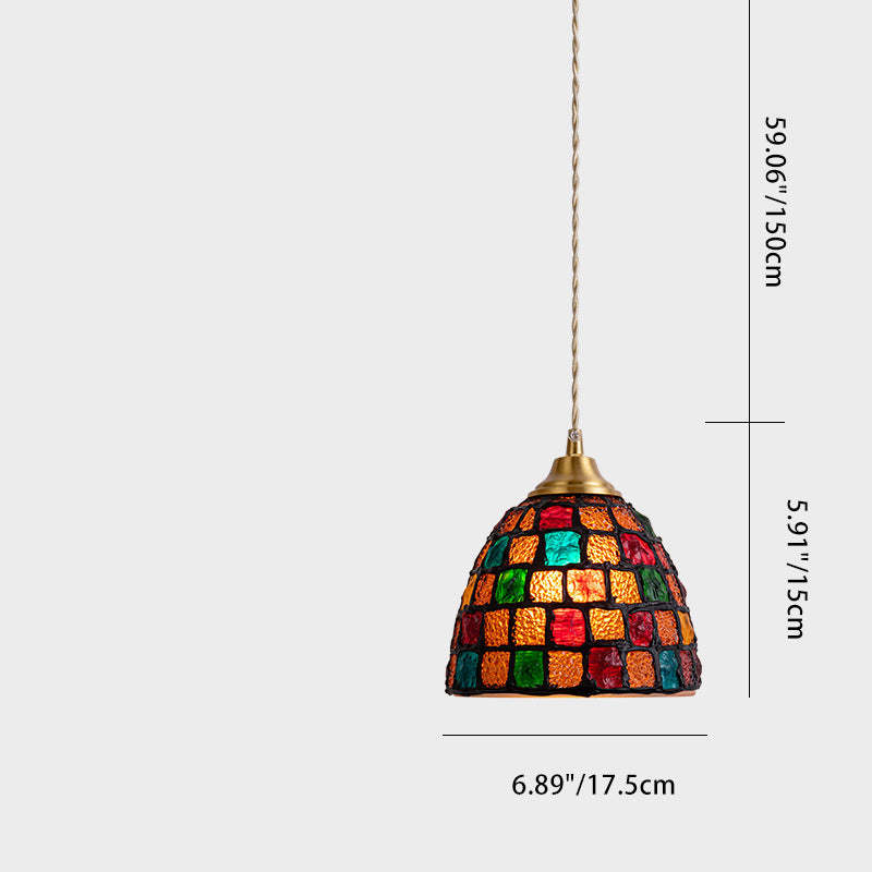 Vintage Bowl Half Round Glass Copper Pendant Light — E / 110V-120V For US/CA