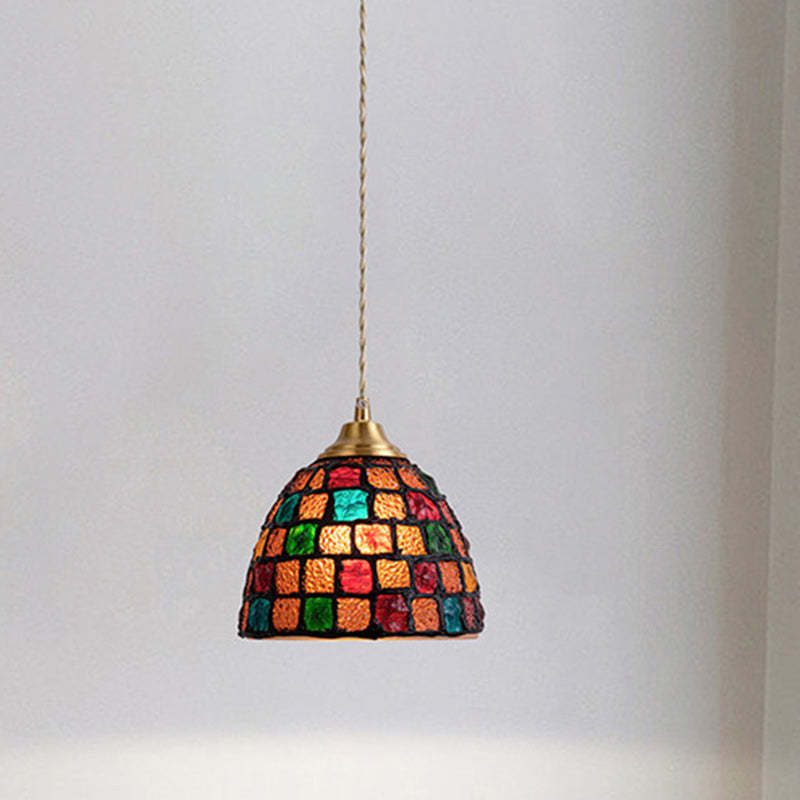 Vintage Bowl Half Round Glass Copper Pendant Light