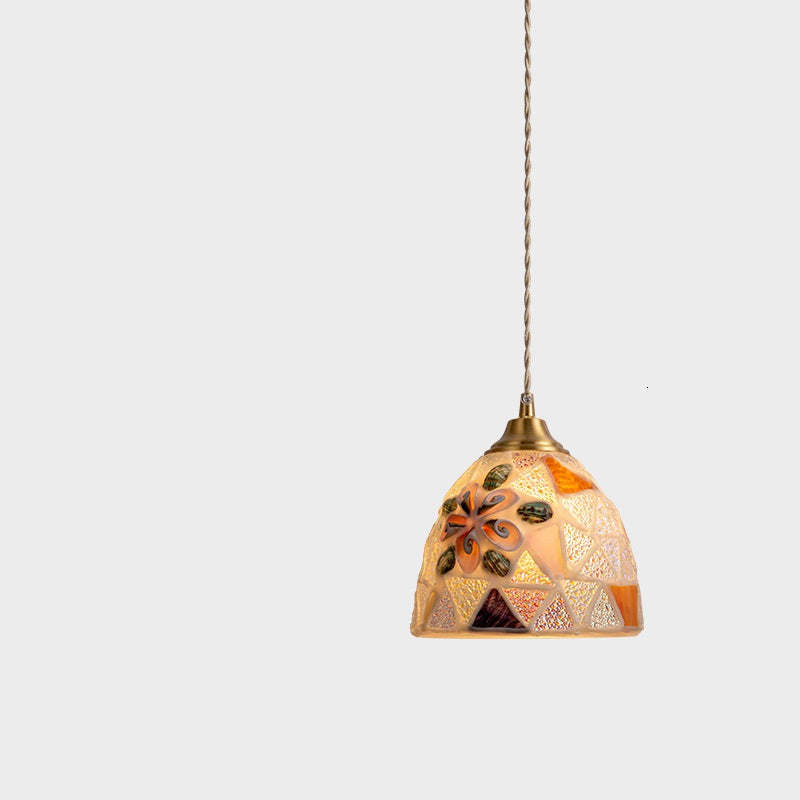 Vintage Bowl Half Round Glass Copper Pendant Light