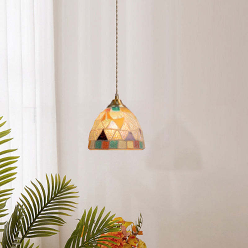 Vintage Bowl Half Round Glass Copper Pendant Light
