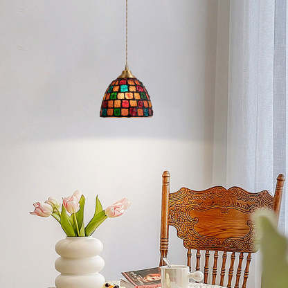 Vintage Bowl Half Round Glass Copper Pendant Light — B / 110V-120V For US/CA