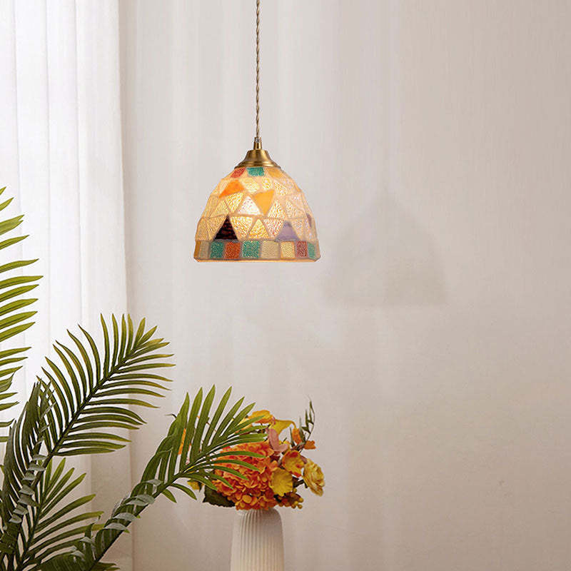Vintage Bowl Half Round Glass Copper Pendant Light