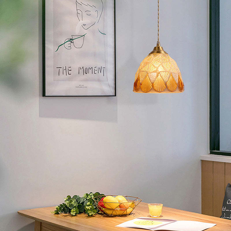 Vintage Bowl Half Round Glass Copper Pendant Light — A / 220V-240V For UK/AU