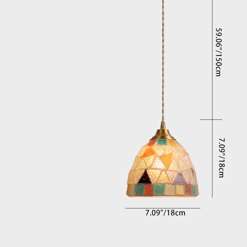 Vintage Bowl Half Round Glass Copper Pendant Light — D / 110V-120V For US/CA