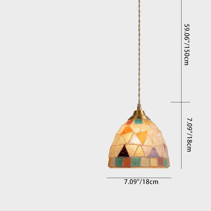 Vintage Bowl Half Round Glass Copper Pendant Light — D / 110V-120V For US/CA