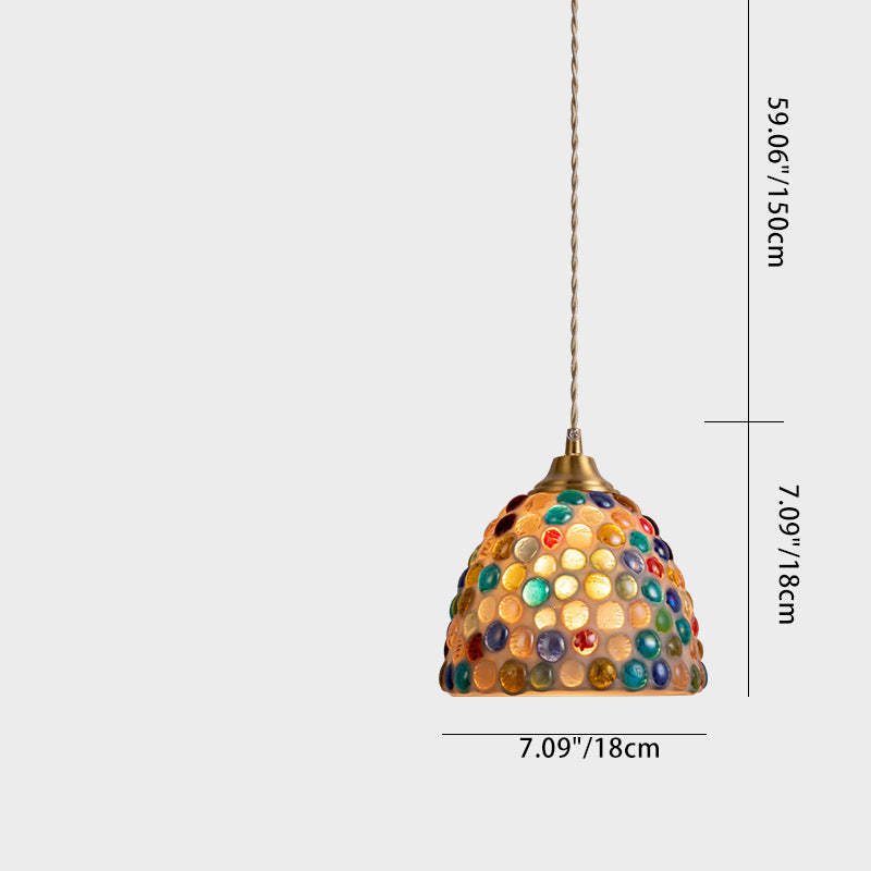 Vintage Bowl Half Round Glass Copper Pendant Light — D / 220V-240V For UK/AU