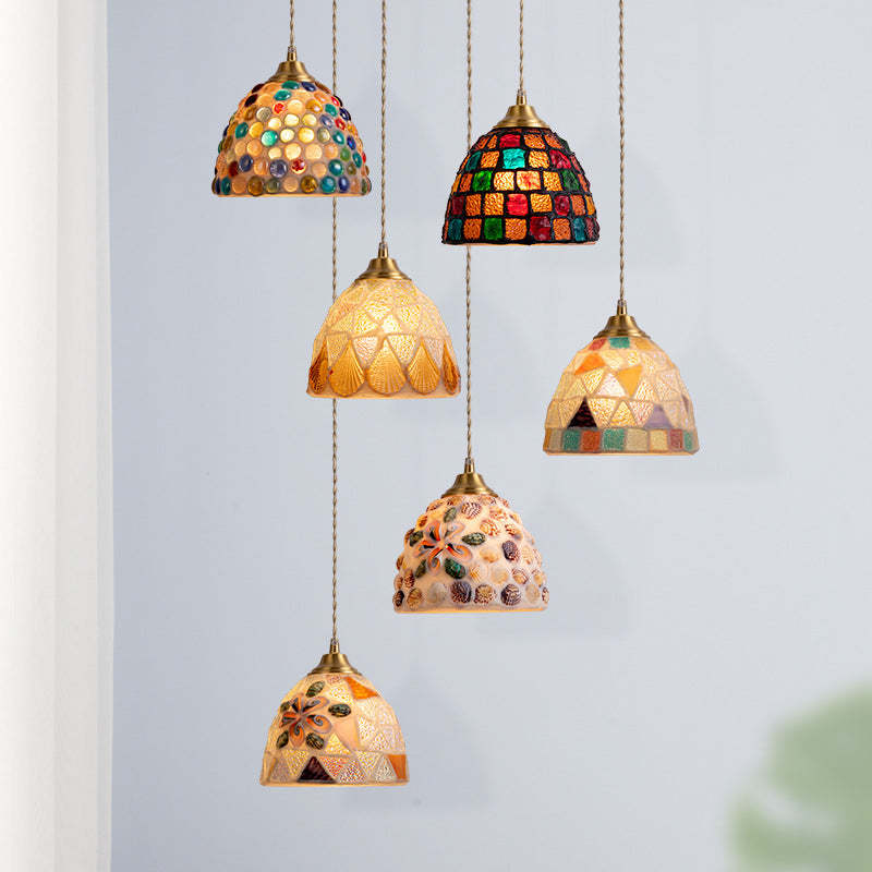 Vintage Bowl Half Round Glass Copper Pendant Light — A / 110V-120V For US/CA