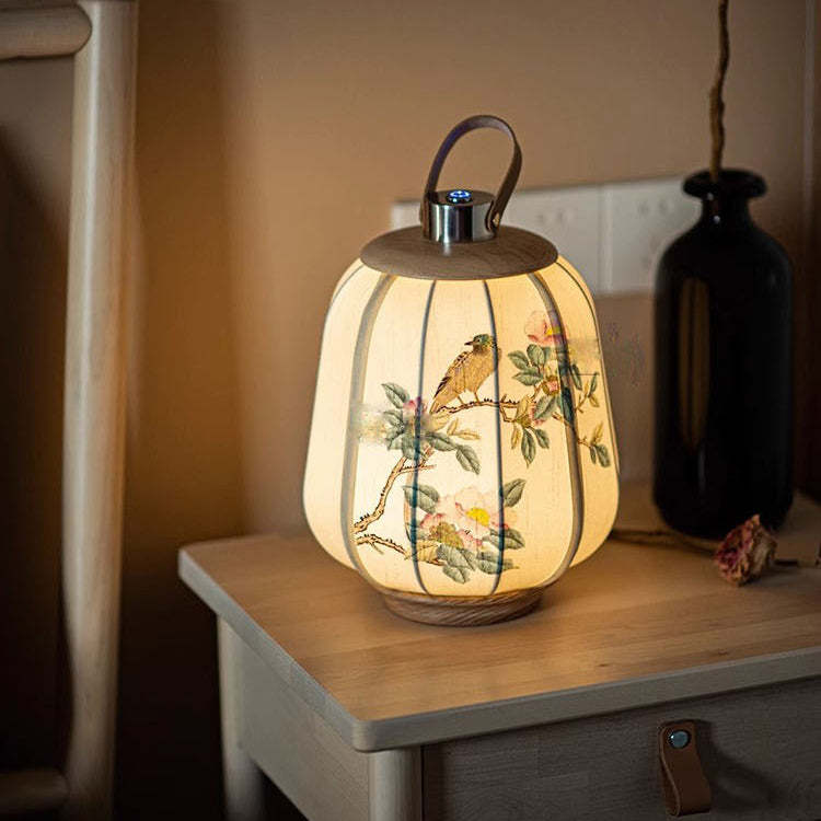 Chinese Lantern Solid Wood Fabric LED Lamp