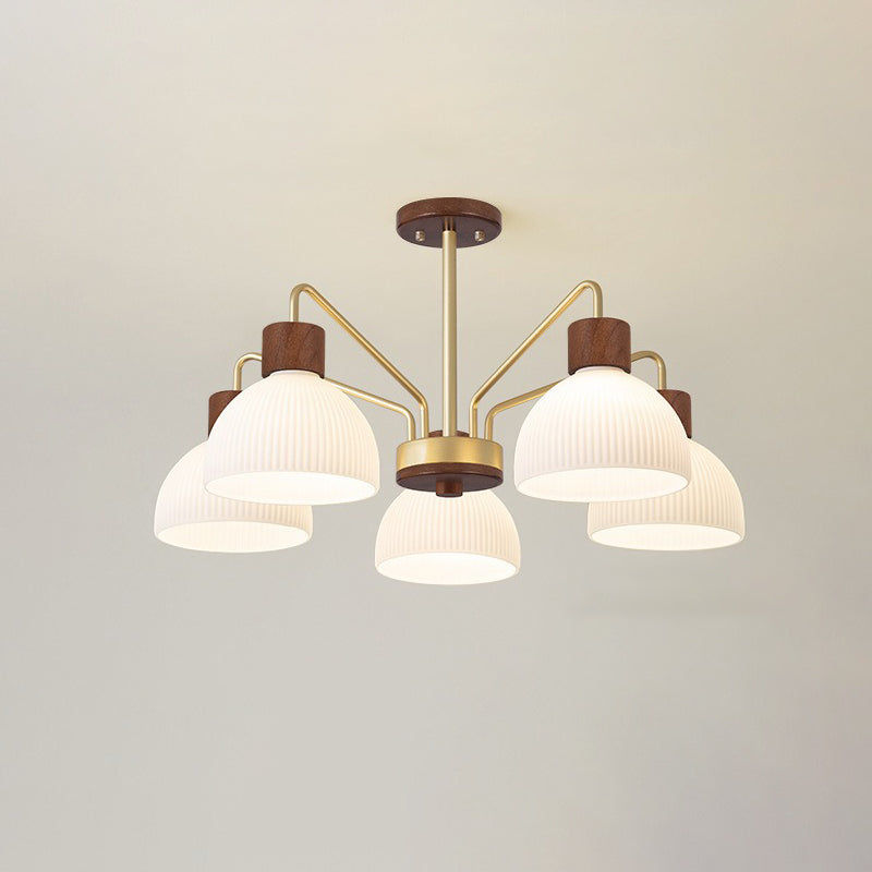 Traditional branch bowl walnut semi-flush mount light — Natural Wood / 3-Light / 220V-240V (UK/AU)