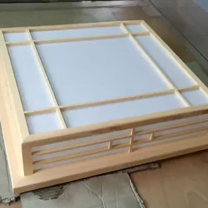 Japanese Square Lattice Parchment Wood LED Flush Mount Light