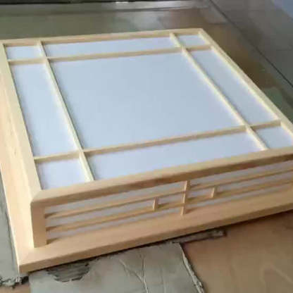 Japanese Square Lattice Parchment Wood LED Flush Mount Light