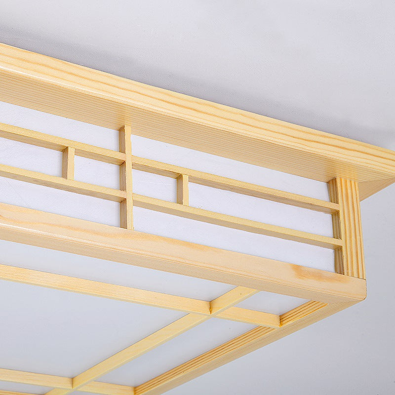 Japanese Square Lattice Parchment Wood LED Flush Mount Light
