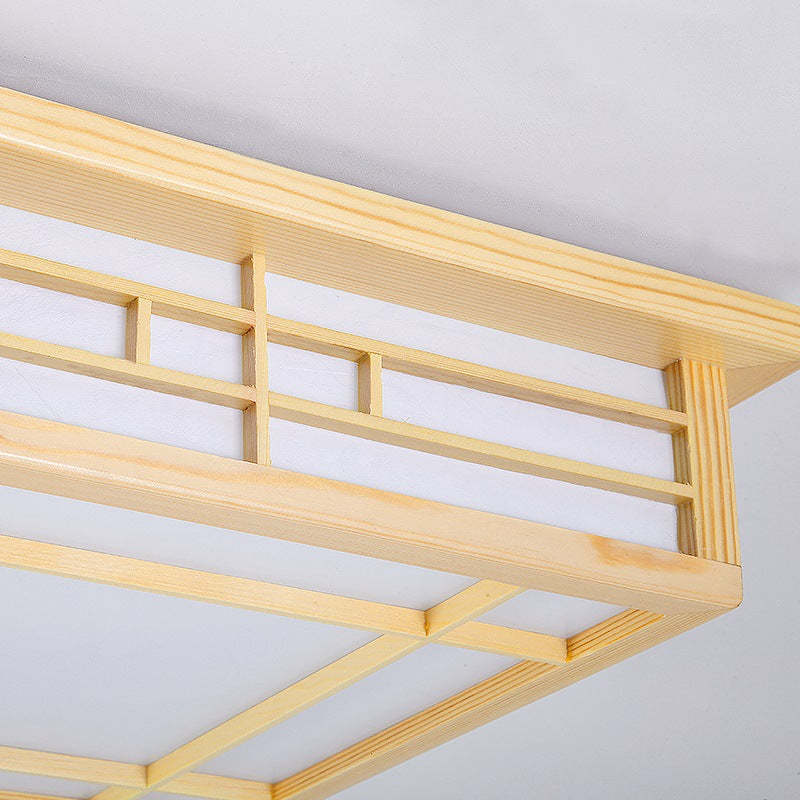 Japanese Square Lattice Parchment Wood LED Flush Mount Light