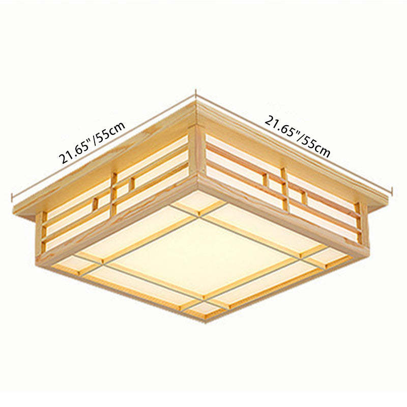 Japanese Square Lattice Parchment Wood LED Flush Mount Light