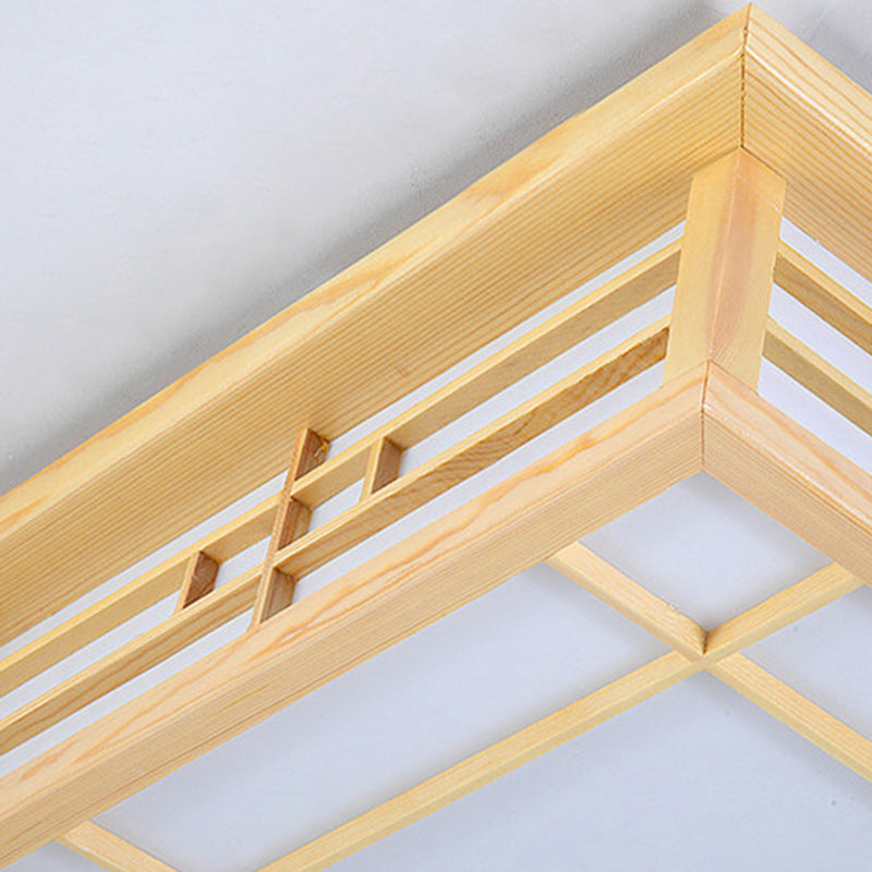 Japanese Square Lattice Parchment Wood LED Flush Mount Light