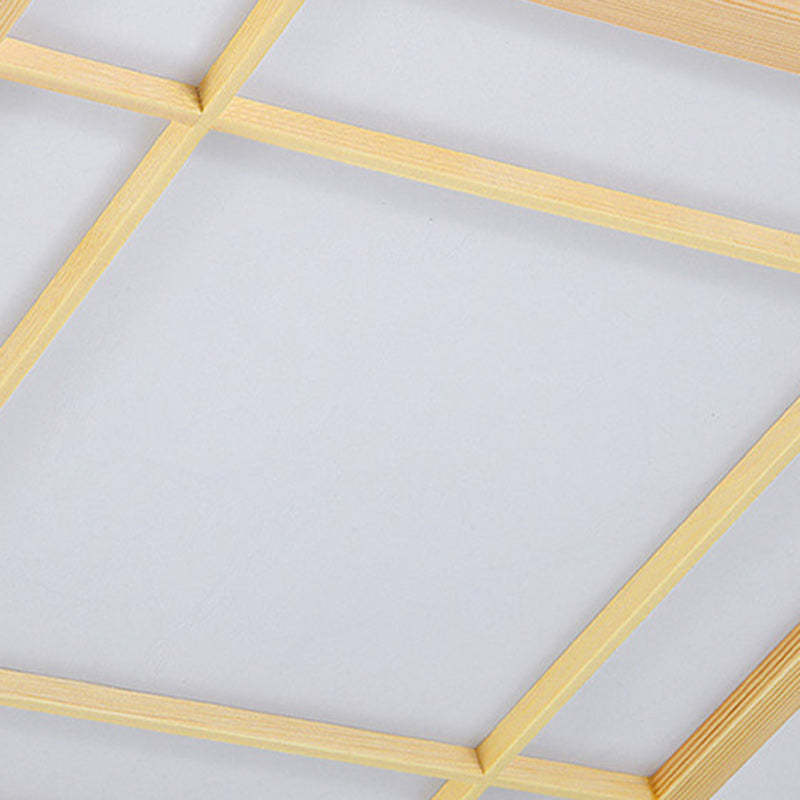 Japanese Square Lattice Parchment Wood LED Flush Mount Light