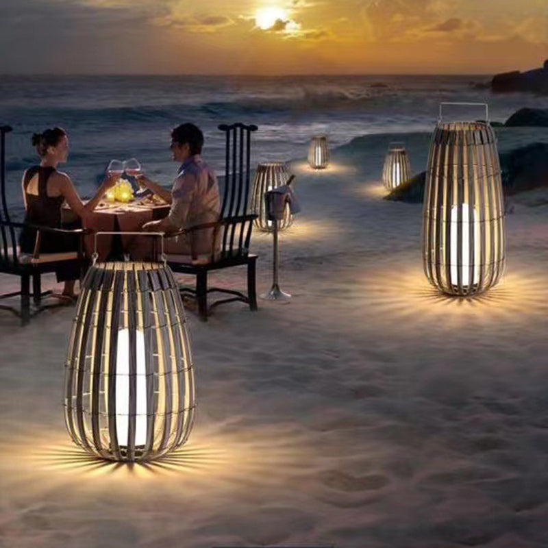 Chinese Tote Lantern Rattan Iron LED Outdoor Light
