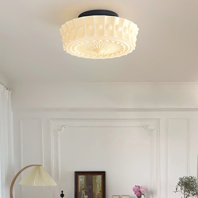 Vintage Round Pattern Glass Iron LED Ceiling Light