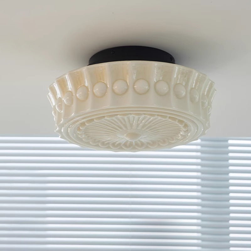 Vintage Round Pattern Glass Iron LED Ceiling Light