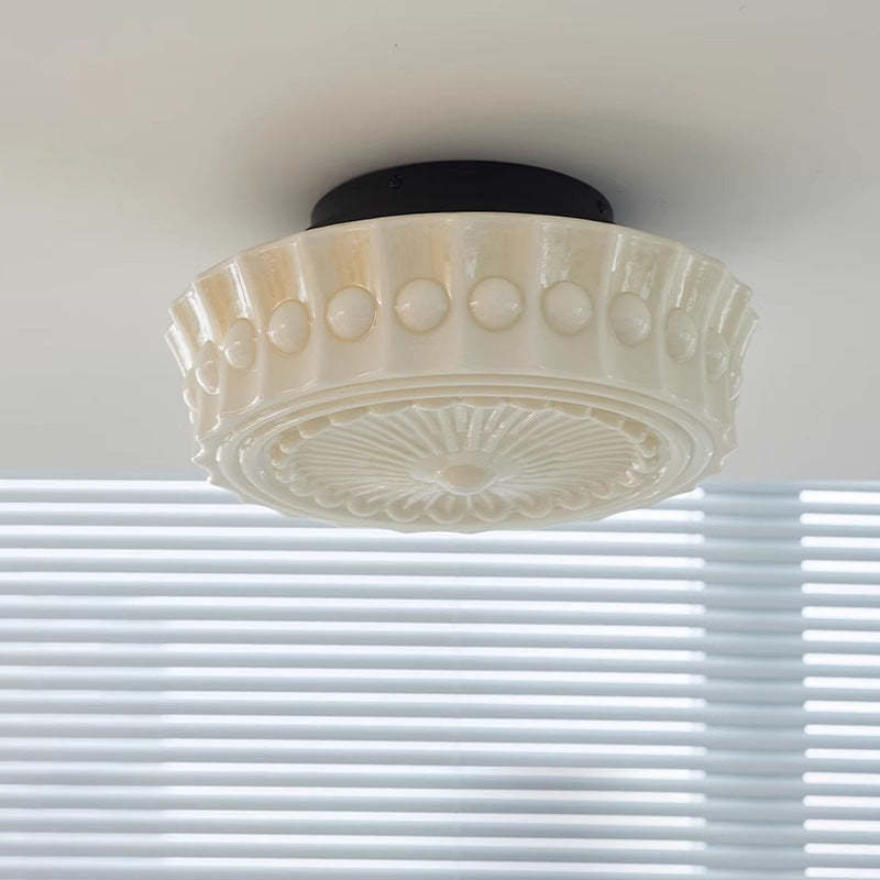 Vintage Round Pattern Glass Iron LED Ceiling Light