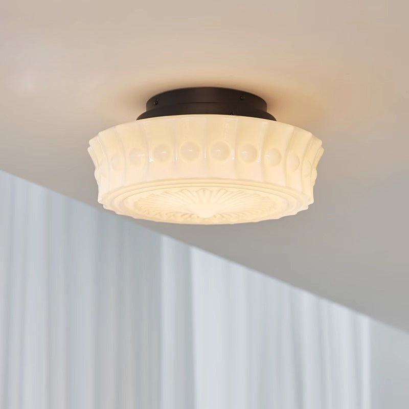 Vintage Round Pattern Glass Iron LED Ceiling Light