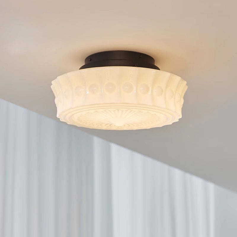 Vintage Round Pattern Glass Iron LED Ceiling Light