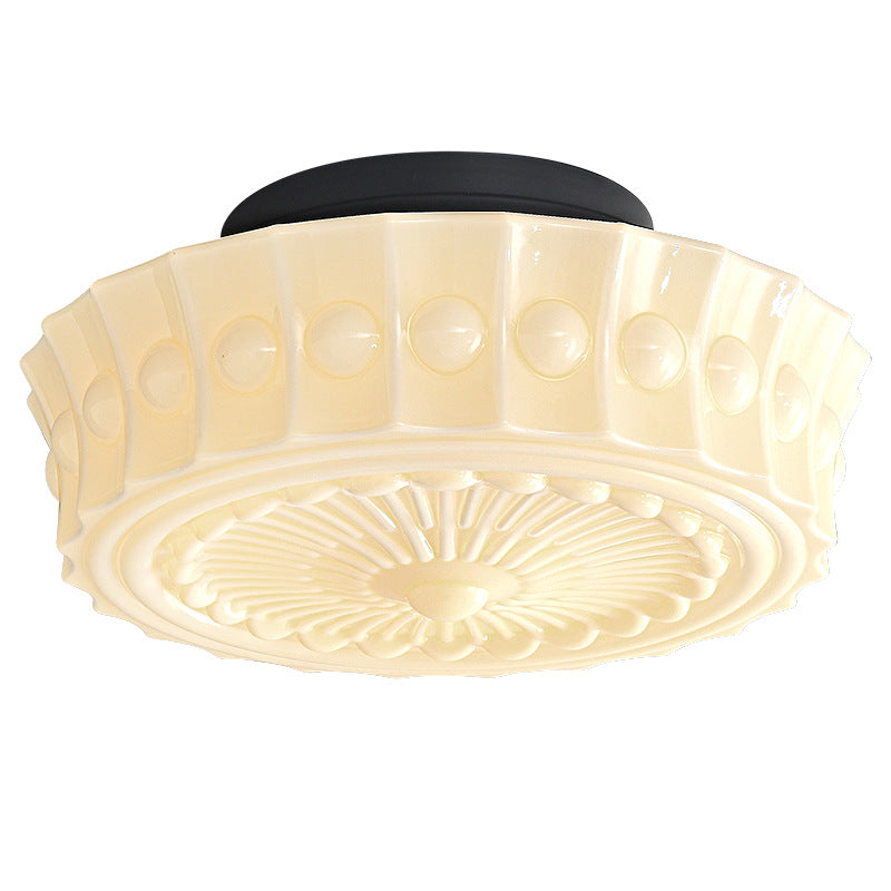 Vintage Round Pattern Glass Iron LED Ceiling Light