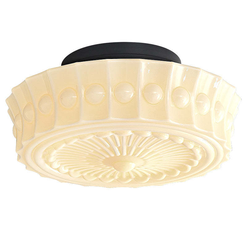 Vintage Round Pattern Glass Iron LED Ceiling Light