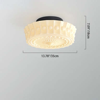 Vintage Round Pattern Glass Iron LED Ceiling Light — Beige Yellow & 220V-240V For UK/AU / Infinitely Dimmable