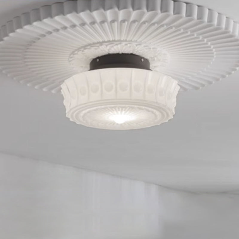 Vintage Round Pattern Glass Iron LED Ceiling Light