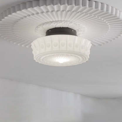 Vintage Round Pattern Glass Iron LED Ceiling Light
