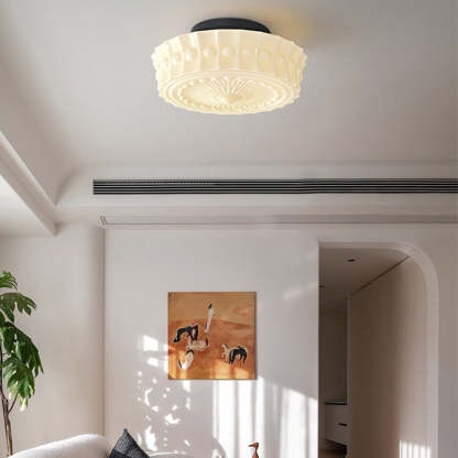 Vintage Round Pattern Glass Iron LED Ceiling Light — Beige White & 110V-120V For US/CA / Infinitely Dimmable
