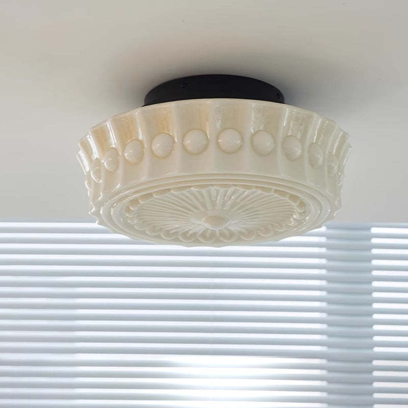 Vintage Round Pattern Glass Iron LED Ceiling Light