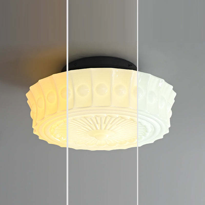 Vintage Round Pattern Glass Iron LED Ceiling Light — Beige Yellow & 220V-240V For UK/AU / Infinitely Dimmable