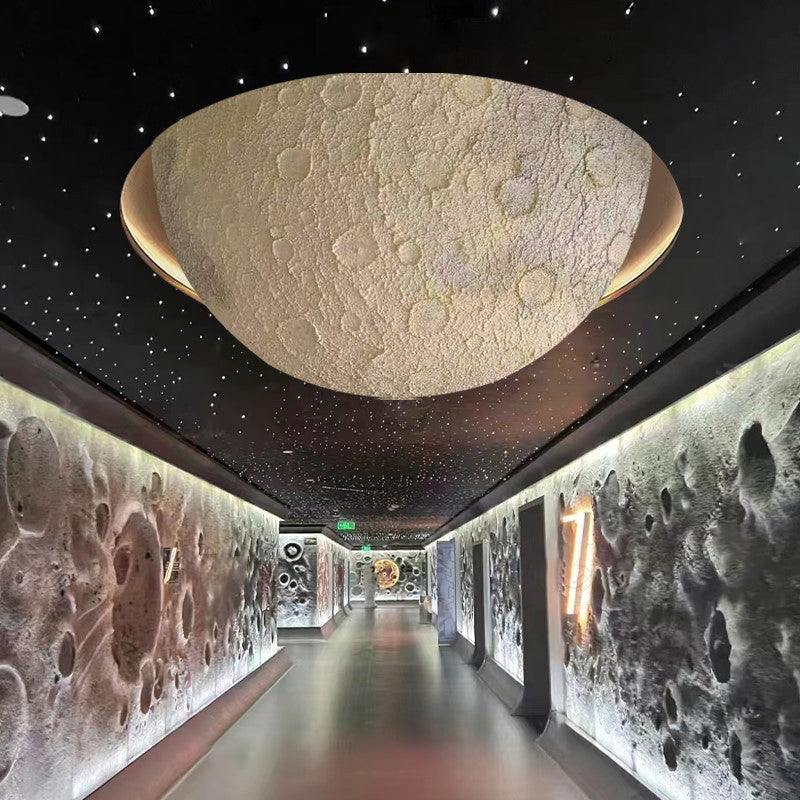 Minimalist Semicircle Embossed Moon Resin LED Flush Light