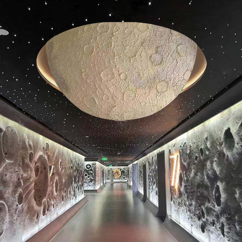 Minimalist Semicircle Embossed Moon Resin LED Flush Light