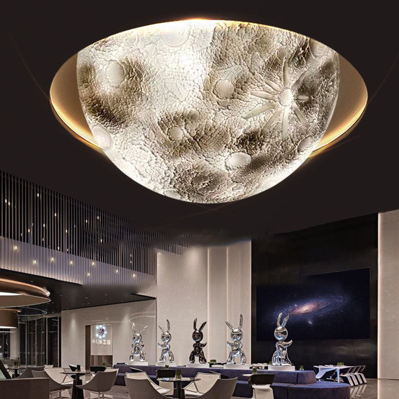 Minimalist Semicircle Embossed Moon Resin LED Flush Light