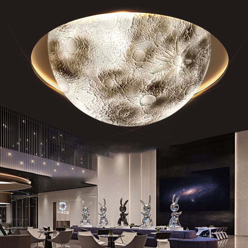Minimalist Semicircle Embossed Moon Resin LED Flush Light