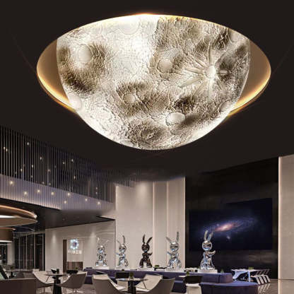 Minimalist Semicircle Embossed Moon Resin LED Flush Light
