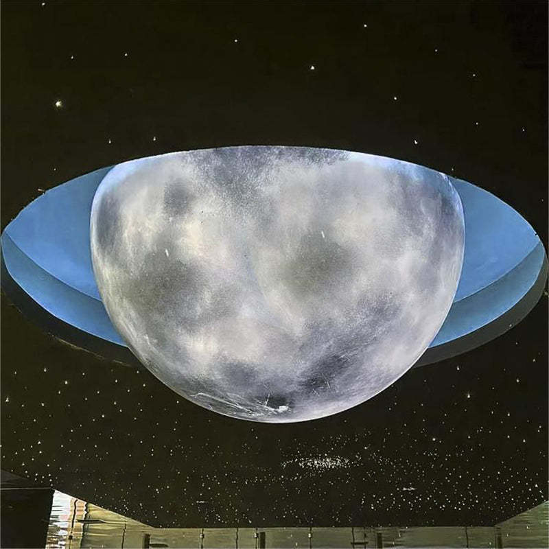 Minimalist Semicircle Embossed Moon Resin LED Flush Light