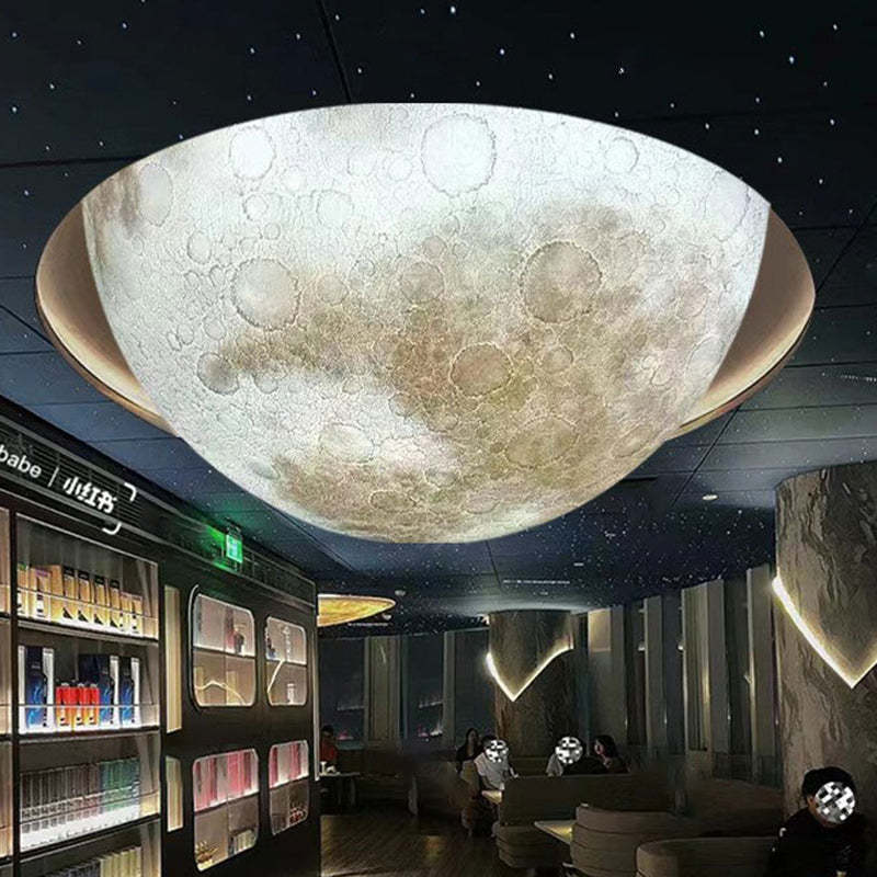 Minimalist Semicircle Embossed Moon Resin LED Flush Light